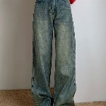 StyleCast Women Wide Leg High-Rise Heavy Fade Denim Jeans