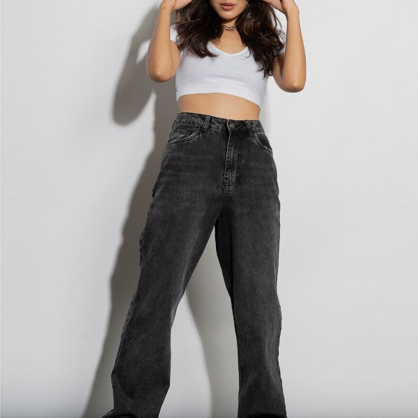 FREAKINS Charcoal Women Black High-Rise Straight Fit Jeans