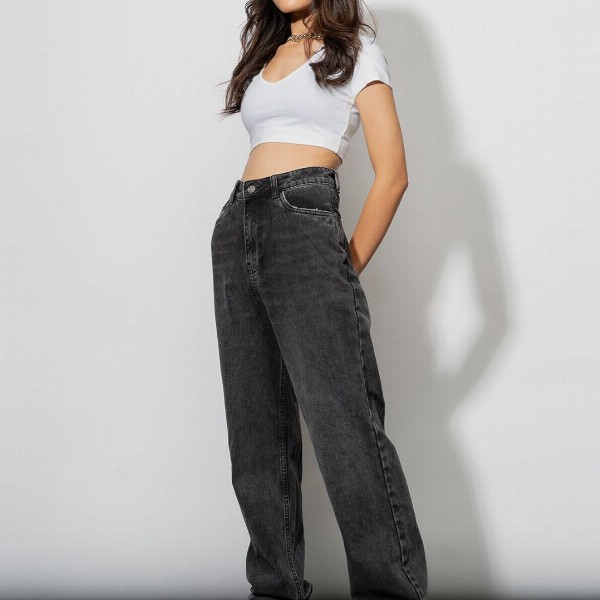 FREAKINS Charcoal Women Black High-Rise Straight Fit Jeans