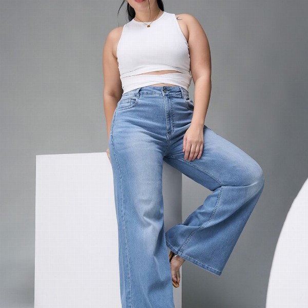 Miss Chase A+ Women Wide Leg High-Rise Stretchable Jeans