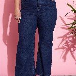 SASSAFRAS Curve Women Plus Size Navy Blue Flared High-Rise Stretchable Jeans