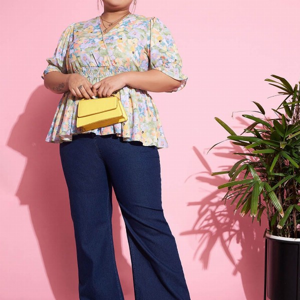 SASSAFRAS Curve Women Plus Size Navy Blue Flared High-Rise Stretchable Jeans