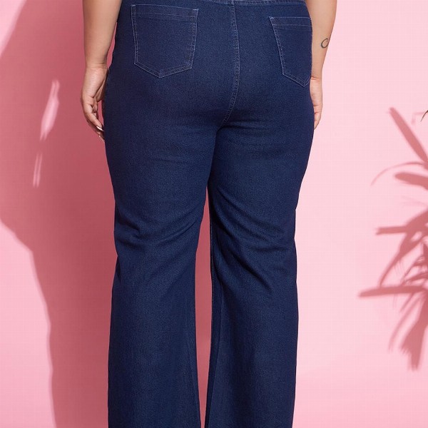 SASSAFRAS Curve Women Plus Size Navy Blue Flared High-Rise Stretchable Jeans