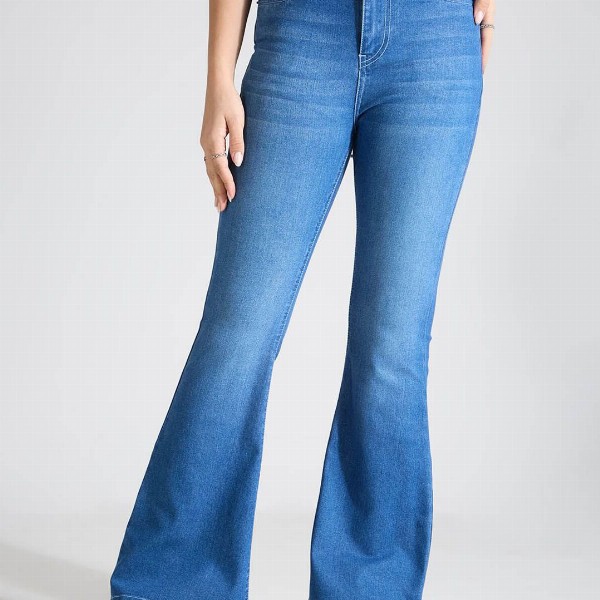 TARAMA Women Flared High Rise Clean Look Light Fade Stretchable Jeans