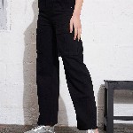 SASSAFRAS Women Straight Fit High-Rise Clean Look Pure Cotton Cargo Jeans