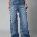 DOLCE CRUDO Women Wide Leg High-Rise Light Fade Stretchable Jeans