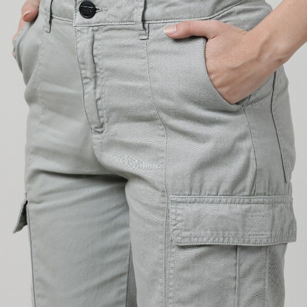 IVOC Women Grey Mid-Rise Cotton Cargos Trousers