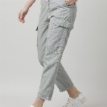 IVOC Women Grey Mid-Rise Cotton Cargos Trousers