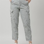 IVOC Women Grey Mid-Rise Cotton Cargos Trousers