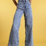 glitchez Women Retro Wide Leg Faded Jeans