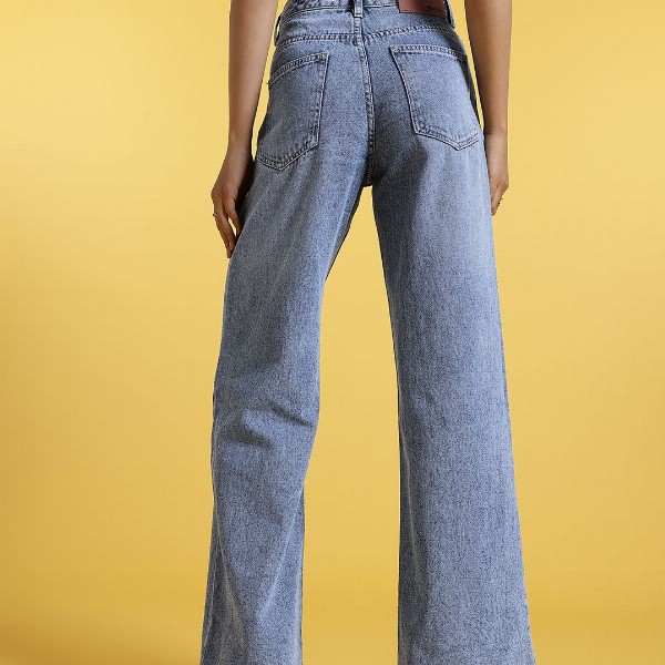 glitchez Women Retro Wide Leg Faded Jeans