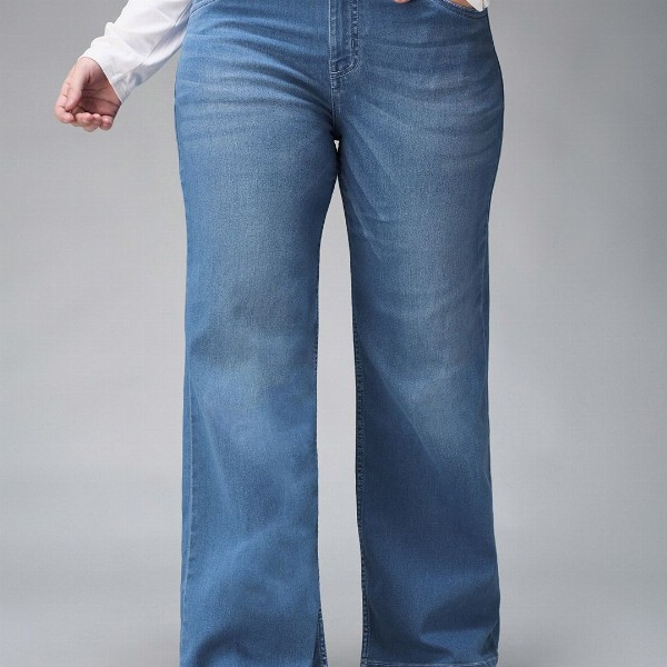 Miss Chase A+ Women Plus Size Wide Leg Light Fade Stretchable Jeans