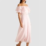 Forever New Women Off-Shoulder Flutter Sleeve Fit and Flare Midi Dress