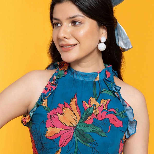 OCTICS Floral Printed Fit & Flare Dress