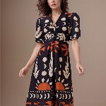 DressBerry Women Print Crepe A-Line Midi Dress