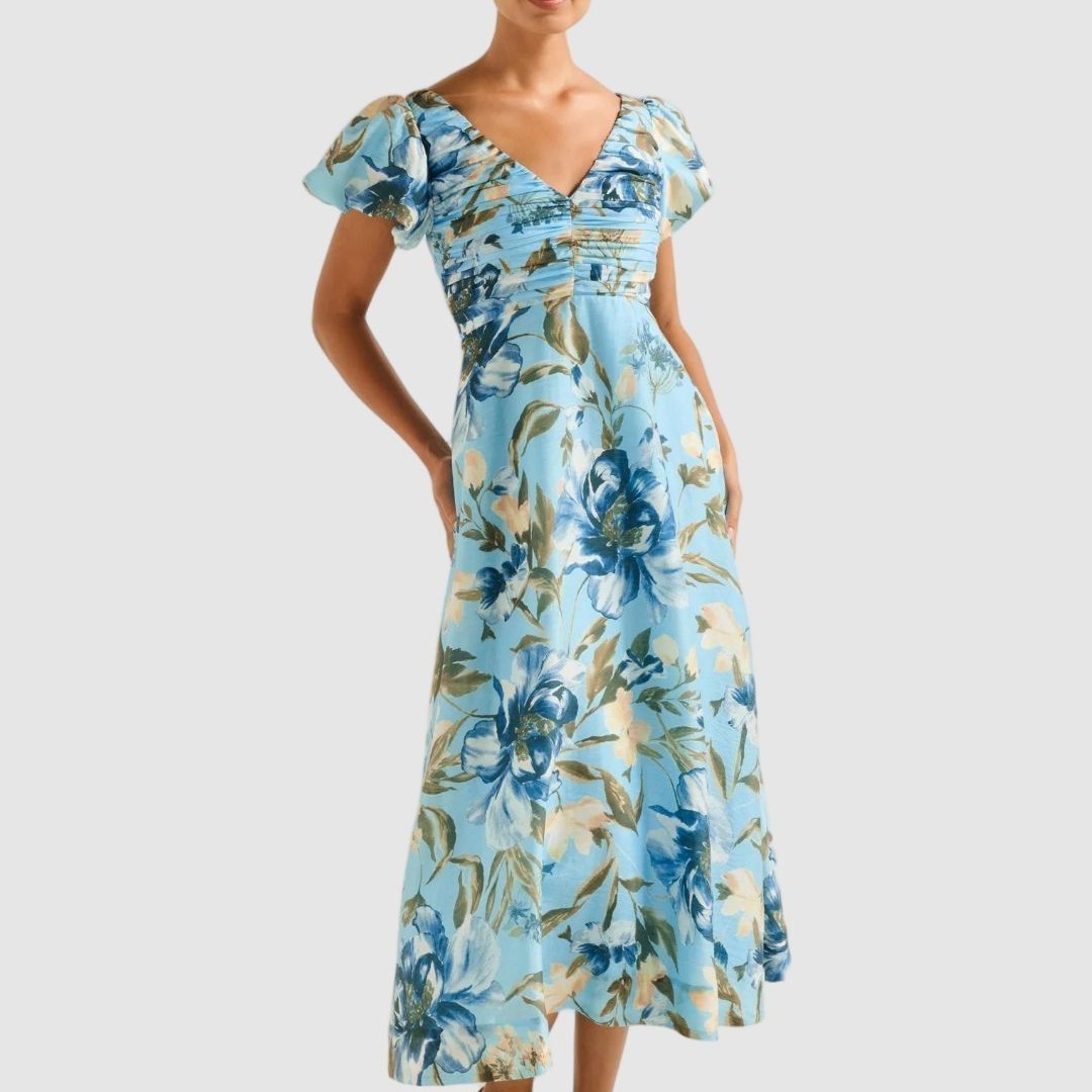 Forever New Women Floral Printed Gathered or Pleated A-Line Dress