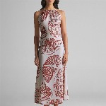 GABLOR Print Halter Neck Satin Maxi Midi Dress