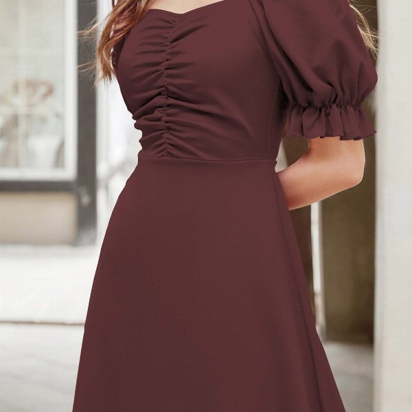 Sugathari Solid Puff Sleeve A-Line Midi Dress