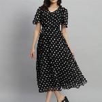 Curvydrobe Polka Dot Flared Sleeve A-Line Midi Dress