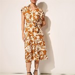 ONLY Women Floral Print Shirt Collar Short Sleeves Shirt Midi Dress