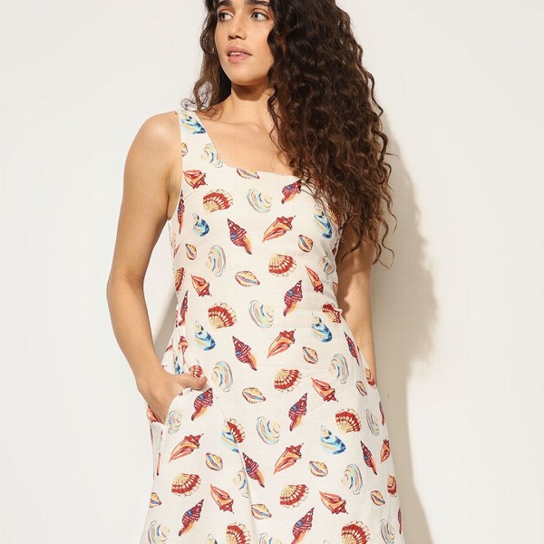 ONLY Print Linen Fit & Flare Mini Dress