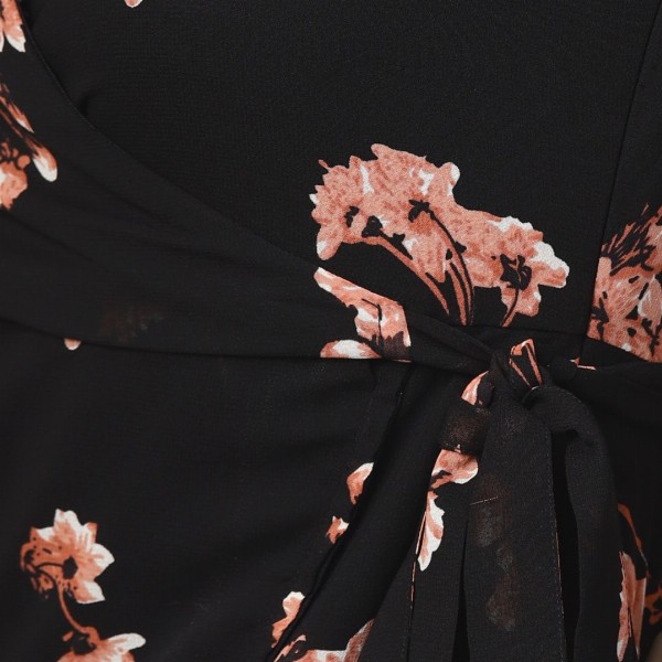 SASSAFRAS Black & Pink Floral Printed Wrap Dress
