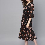 SASSAFRAS Black & Pink Floral Printed Wrap Dress