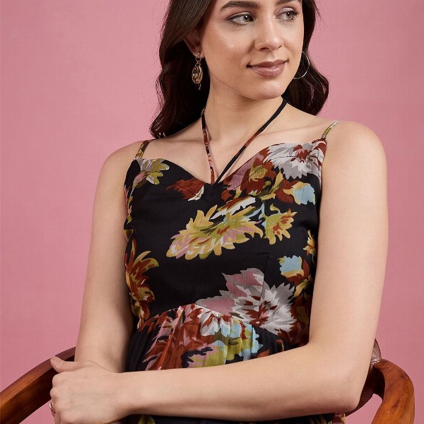 DressBerry Floral Print Chiffon Maxi Dress