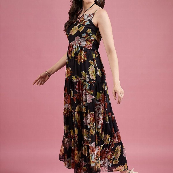 DressBerry Floral Print Chiffon Maxi Dress