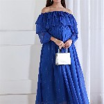 Shades of Sabi Women Off-Shoulder Puff Sleeve Ruffled Maternity Empire Dress