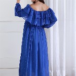 Shades of Sabi Women Off-Shoulder Puff Sleeve Ruffled Maternity Empire Dress