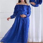 Shades of Sabi Women Off-Shoulder Puff Sleeve Ruffled Maternity Empire Dress