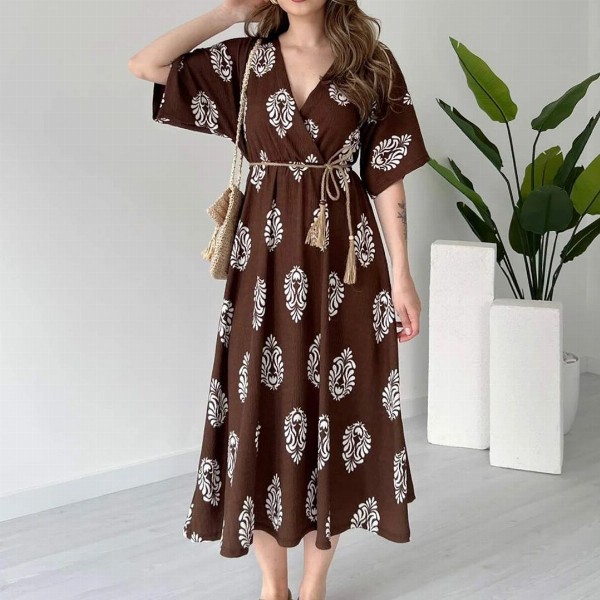 MANOJAVA Women Ethnic Motifs Printed Applique Wrap Midi Dress