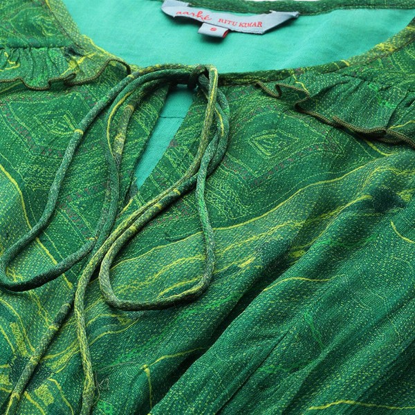 aarke Ritu Kumar Print Tie-Up Neck Puff Sleeve Ruffled Chiffon Fit & Flare Dress