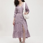 The Roadster Life Co. Pure Cotton Puff Sleeve Belted Tiered Midi Dress