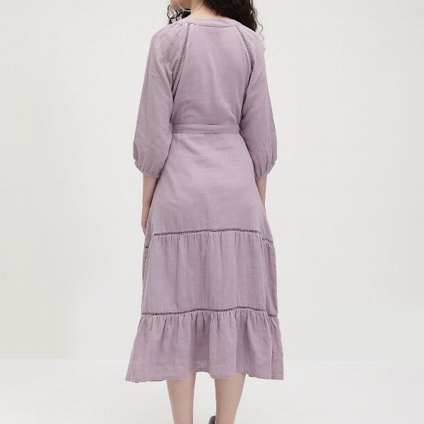 The Roadster Life Co. Pure Cotton Puff Sleeve Belted Tiered Midi Dress