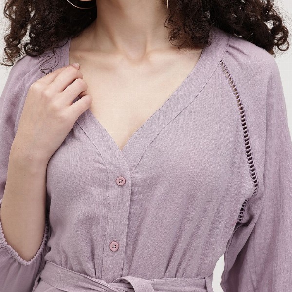 The Roadster Life Co. Pure Cotton Puff Sleeve Belted Tiered Midi Dress