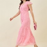 aayu Georgette Self Design A-Line Maxi Tiered Dress