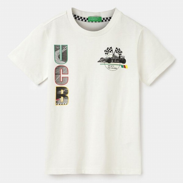 United Colors of Benetton Boys Printed Pure Cotton Applique T-shirt