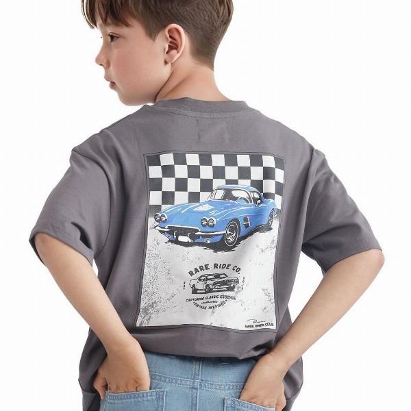 RARE ONES Boys Printed Drop-Shoulder Sleeves Boxy T-shirt