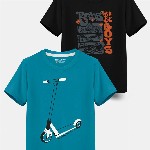 HELLCAT Boys Pack Of 2 Typography Printed Cotton T-shirt