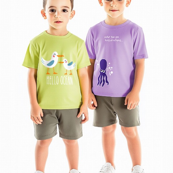 Nauti Nati Boys Pack of 2 Antimicrobial Graphic Printed Round Neck Cotton T-shirts