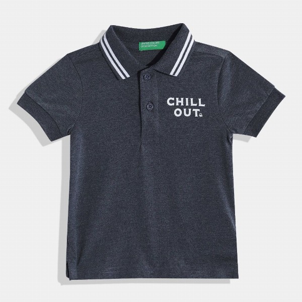 United Colors of Benetton Boys Typography Printed Polo Collar T-shirt