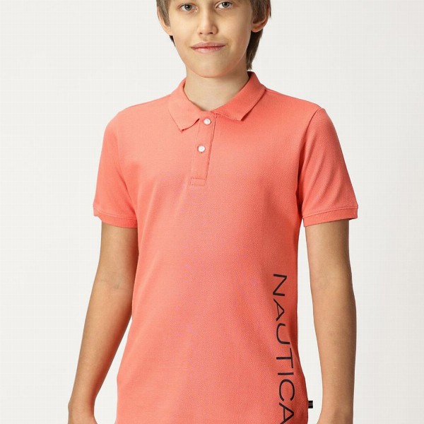Nautica Boys Polo Collar Typography Printed T-shirt