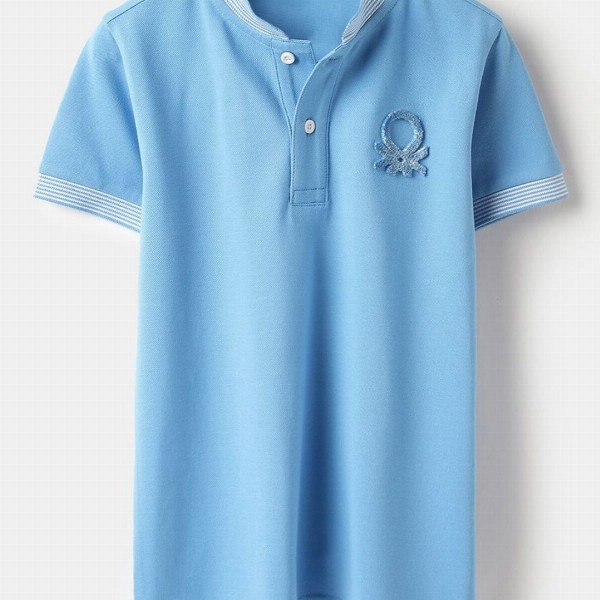 United Colors of Benetton Boys Solid Mandarin Collar Regular Fit Cotton T-shirt