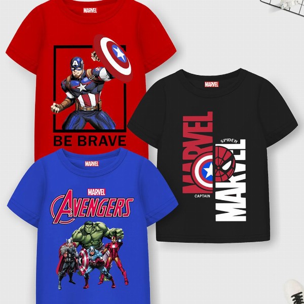 YK Marvel Boys 3 Avengers Printed Applique T-shirt