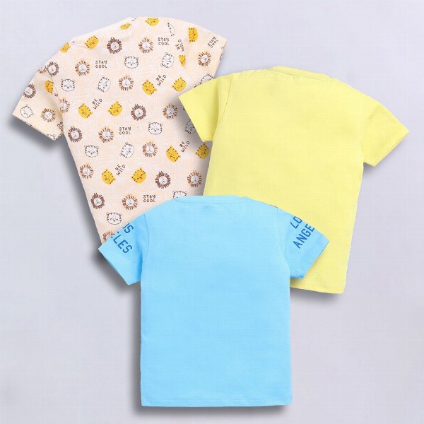 LITTLE NINJA Boys Pack of 3 Graphic Printed Round Neck Cotton T-shirts