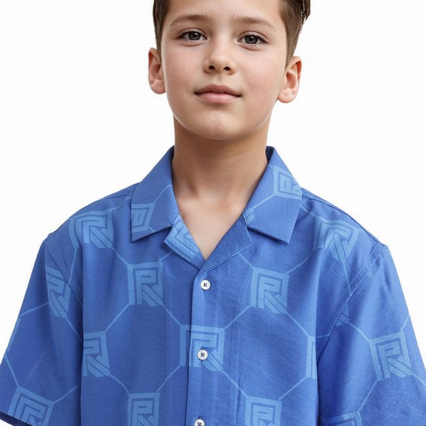 RARE ONES Boys Relaxed Fit Cuban Collar Geometric Printed Casual Shirt