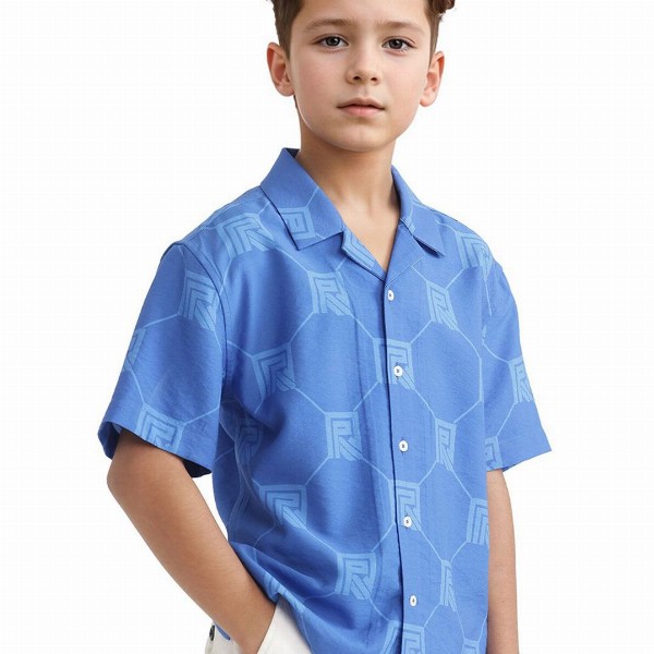 RARE ONES Boys Relaxed Fit Cuban Collar Geometric Printed Casual Shirt