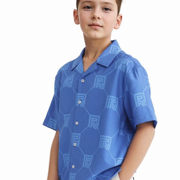 RARE ONES Boys Relaxed Fit Cuban Collar Geometric Printed Casual Shirt